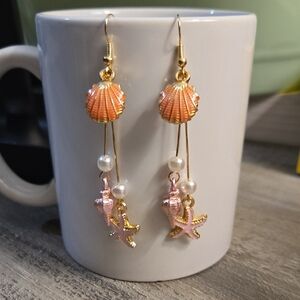 Seashell and Starfish Dangle Earrings
